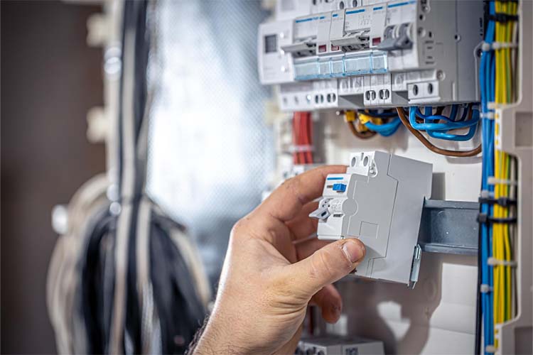 Close-up of electrical panel work